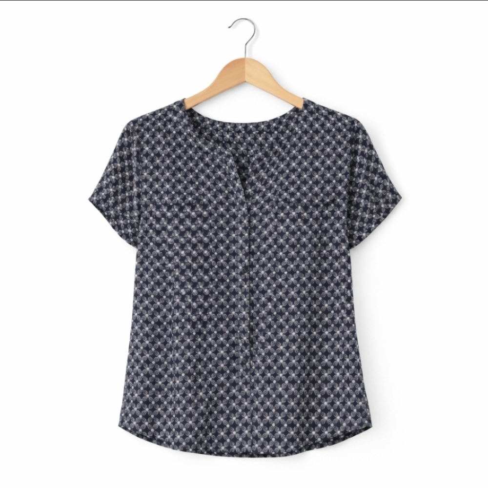 Dana Buchman Black Geometric Design V-neck Capped Sleeve Blouse Sz Med